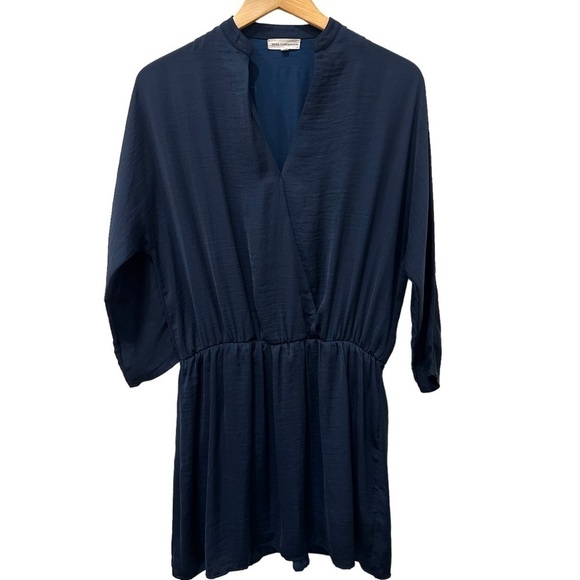 Moss Copenhagen Sz Small Ambre Dress Long Sleeve Faux Wrap Navy - Picture 6 of 7